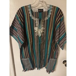 Tropical Collections Woven Tunic Dashiki Women's Top Embroidered Fringe XXXL